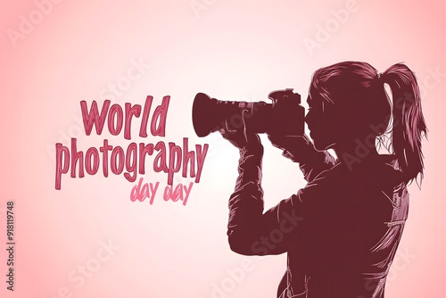 landscape in Phukaduang Nationala park Thailand World photography day  design illustration. Camera in flat style with flowers.  photo