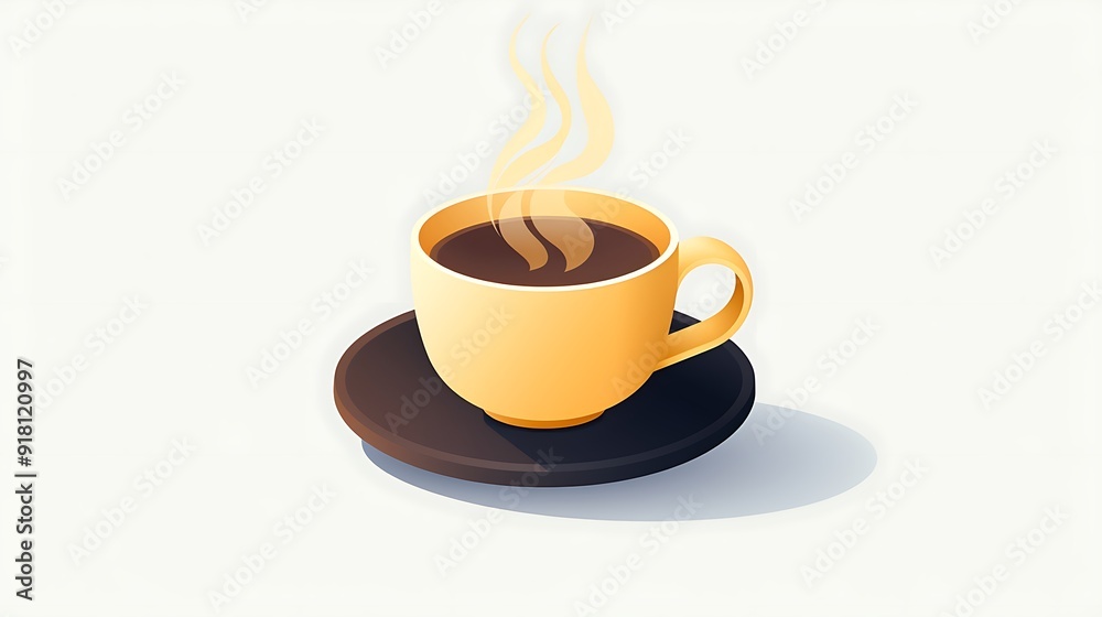 A cup of coffee isometric flat design, steaming hot, minimalist style A cup of coffee isometric flat design, steaming hot, minimalist style
