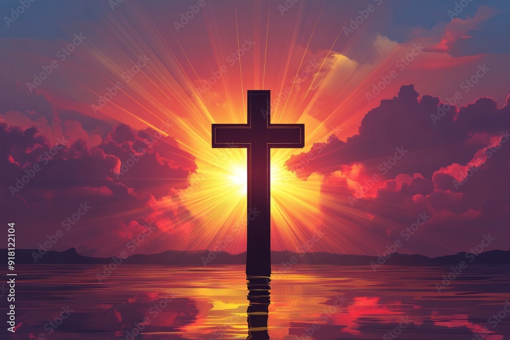 Cross Sunset Serenity Christianity Religion Spiritual Symbol - Generative AI Cross Sunset Serenity Christianity Religion Spiritual Symbol - Generative AI
