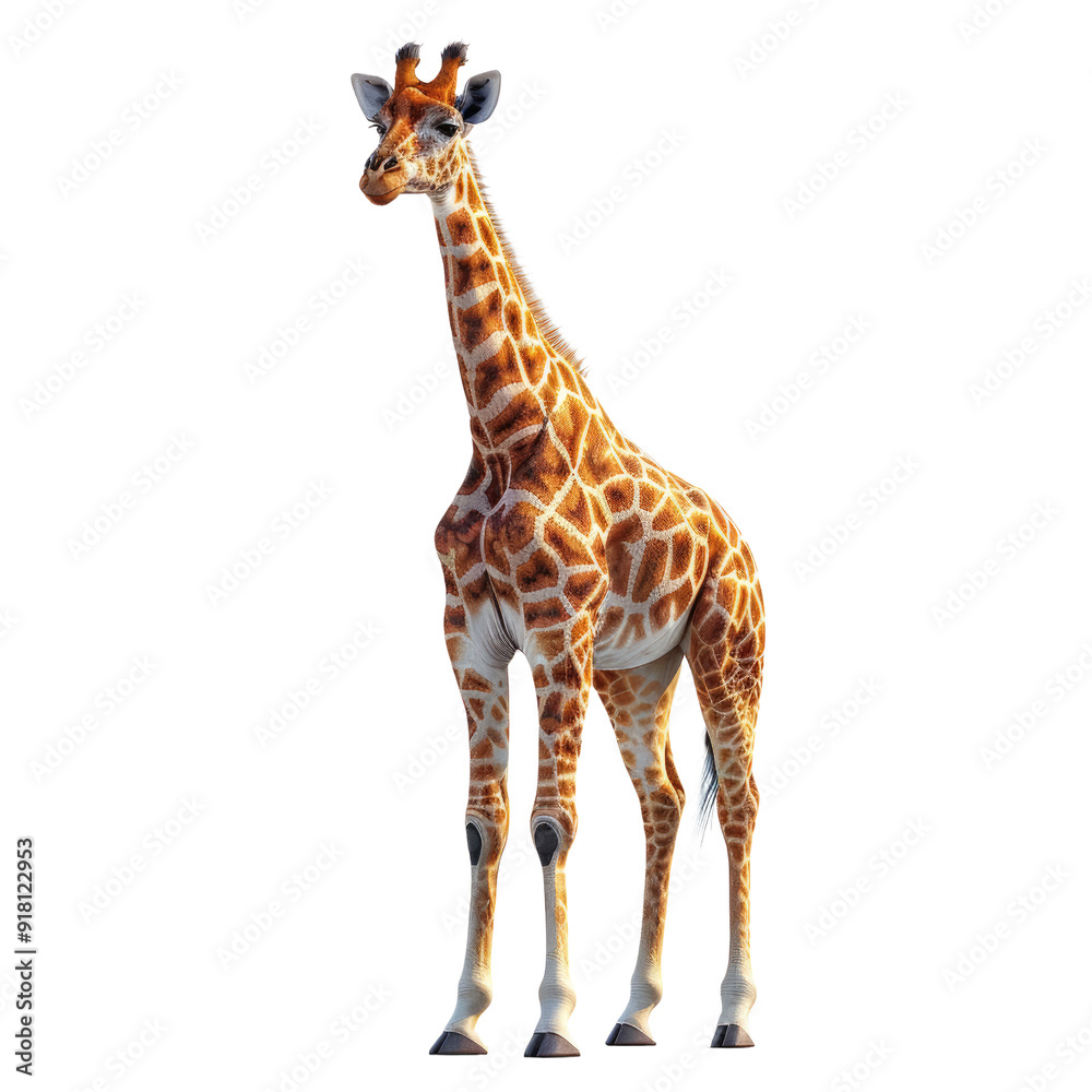 Naklejka premium A Giraffe standing isolated on a transparent background for web, banner, wallpaper