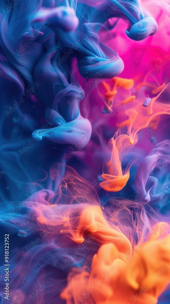 The image is a colorful and vibrant display of smoke, with blue, orange, and pink hues. The smoke appears to be coming from a fire, and it is swirling and dancing in the air The image is a colorful and vibrant display of smoke, with blue, orange, and pink hues. The smoke appears to be coming from a fire, and it is swirling and dancing in the air