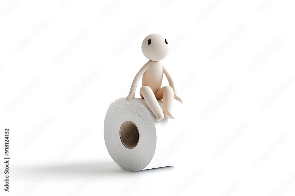 3D Character stressed out sitting on toilet paper. 3D rendering isolated on white. 3D Character stressed out sitting on toilet paper. 3D rendering isolated on white.