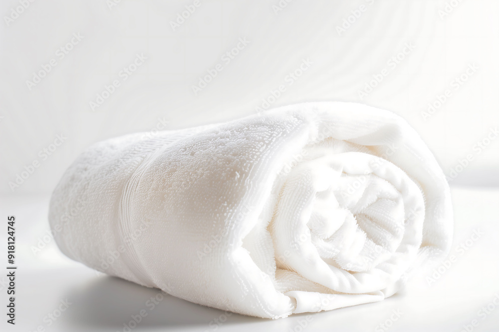 Clean White Towel Rolled Neatly on White Surface Clean White Towel Rolled Neatly on White Surface