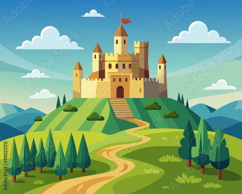 Great Medieval Castle On The Hill Landscape