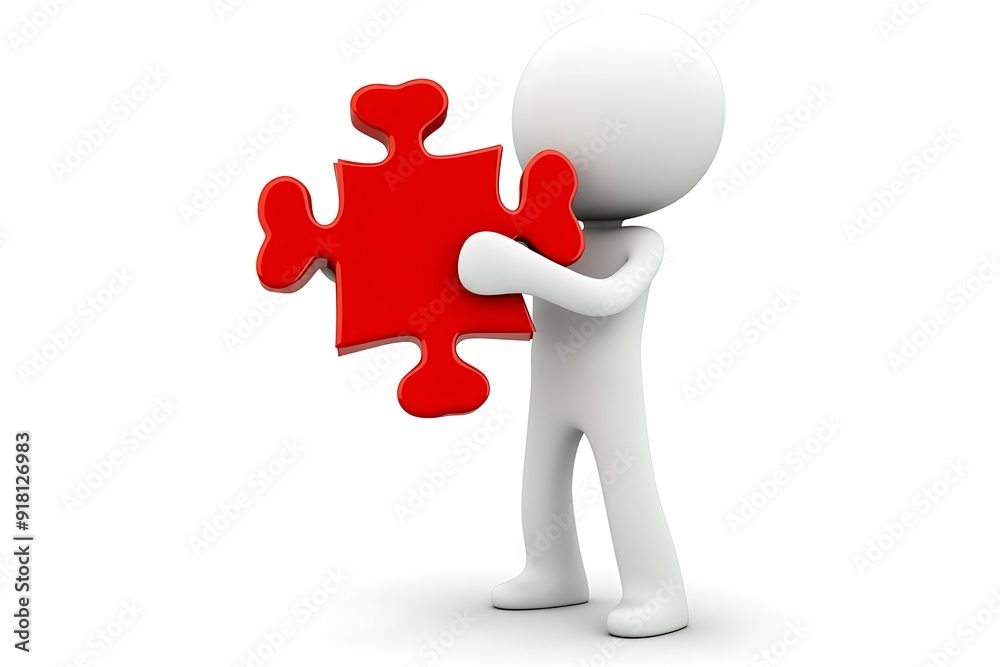 3D illustration 3D rendering - human character holding a jigsaw puzzle. 3D illustration 3D rendering - human character holding a jigsaw puzzle.