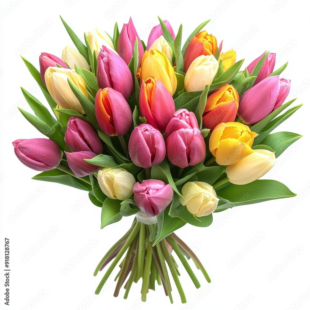 Beautiful Tulip Flower Bouquet for Wedding Isolated on White Background Generative AI Beautiful Tulip Flower Bouquet for Wedding Isolated on White Background Generative AI