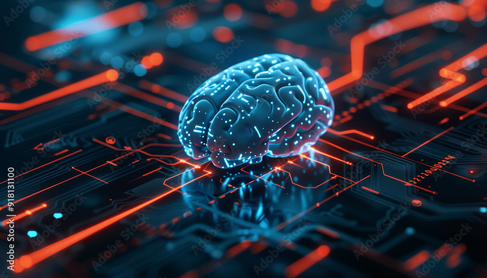 Digital Brain on Circuit Board Digital Brain on Circuit Board