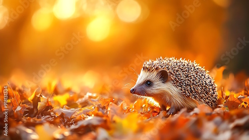 Autumn season - Cute hedgehog portrait