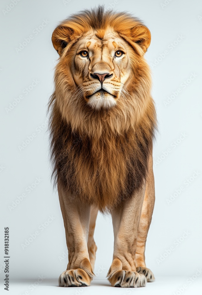 full body lion standing on a white background, detailed rendering of its fur full body lion standing on a white background, detailed rendering of its fur