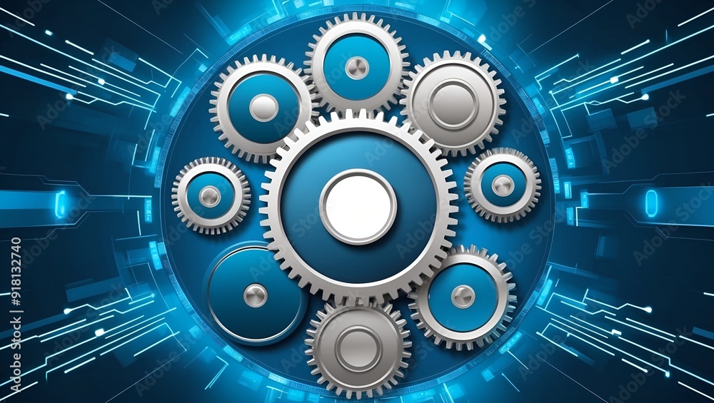 Abstract blue technological background with cogwheels and plexus effect. Abstract blue technological background with cogwheels and plexus effect.