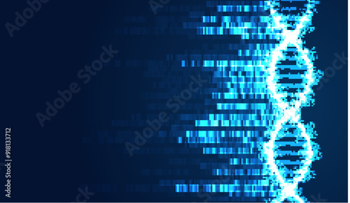 DNA test. Big genomic data visualization on blue background