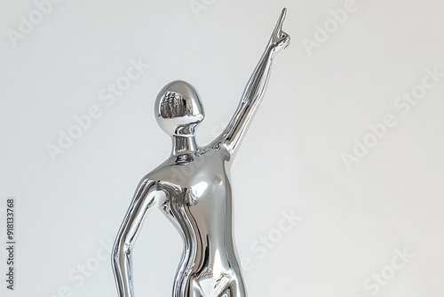 A black male glossy mannequin stands with his hands upstairs showing the rock and roll symbol. Front view. 3d rendering photo
