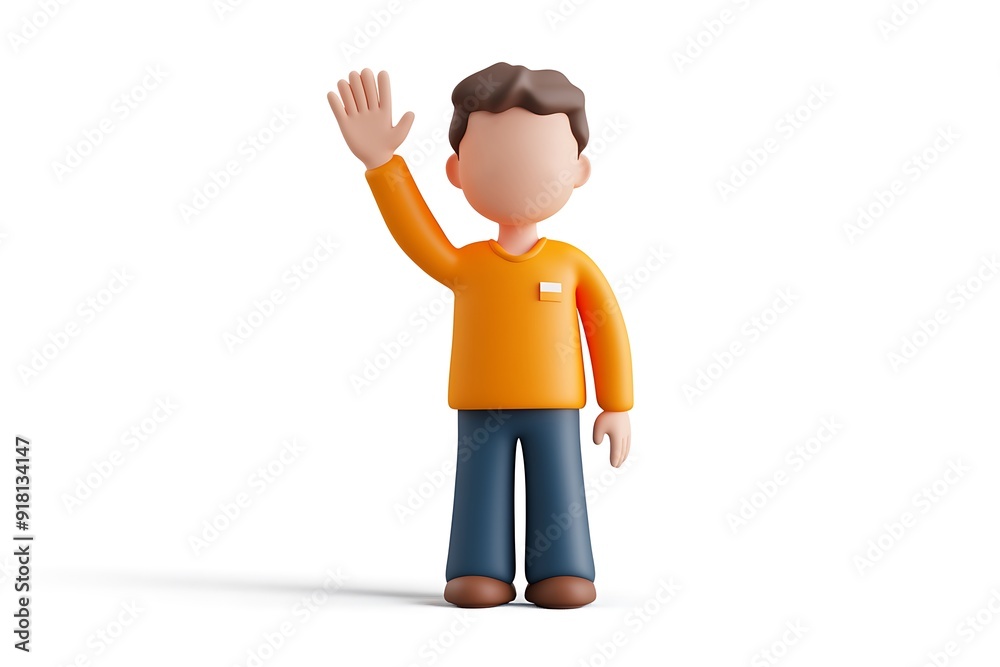 The character waving to his friend on the other side street. The character waving to his friend on the other side street.