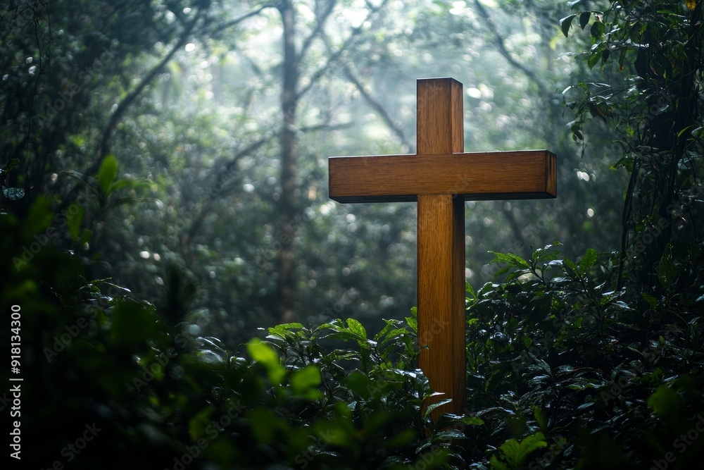 Cross Forest Chapel Christianity Religion Spiritual Symbol - Generative AI Cross Forest Chapel Christianity Religion Spiritual Symbol - Generative AI