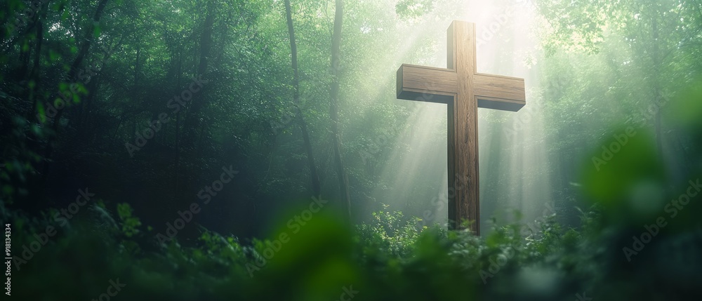 Cross Forest Chapel Christianity Religion Spiritual Symbol - Generative AI