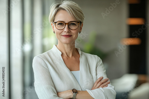 Confident Businesswoman in Glasses.