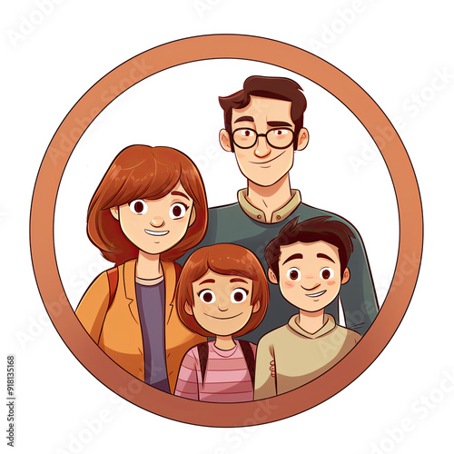 An illustration of a family group in a circle