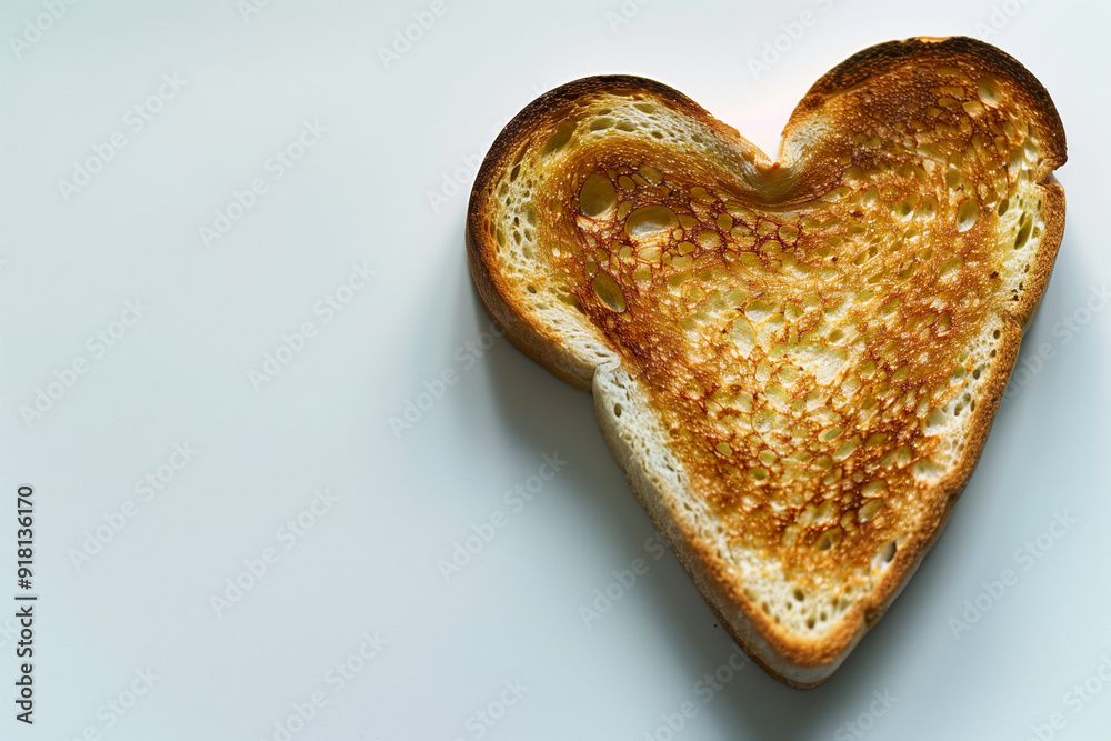 heart-shaped toast on white background, isolated food photography