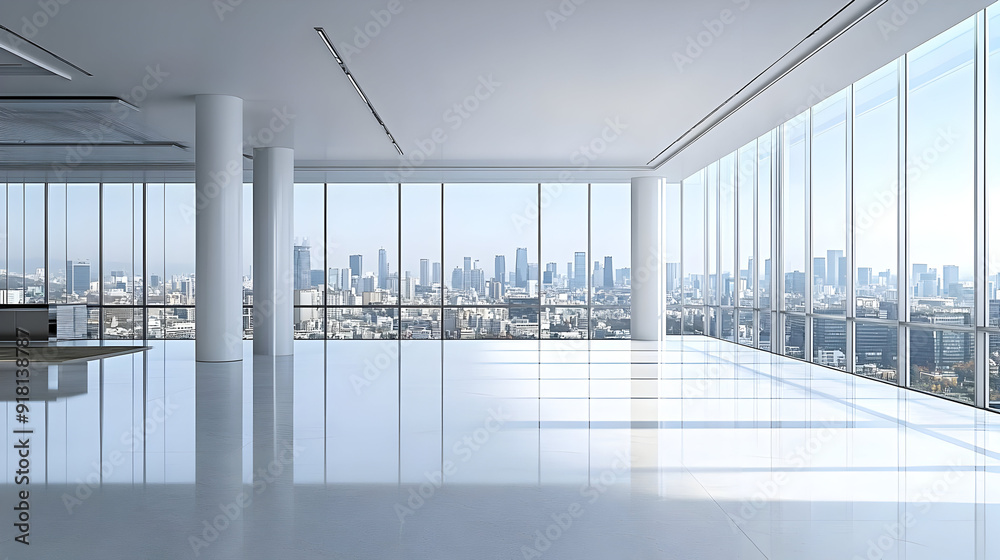 Fototapeta premium Modern office with panoramic city view.