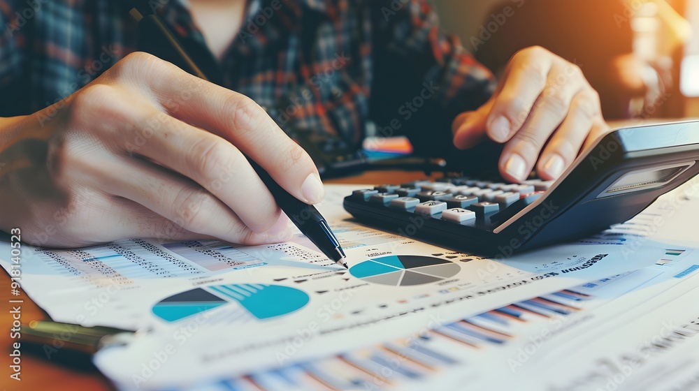 Fototapeta premium Meticulous Financial Planning with Calculator and Documents