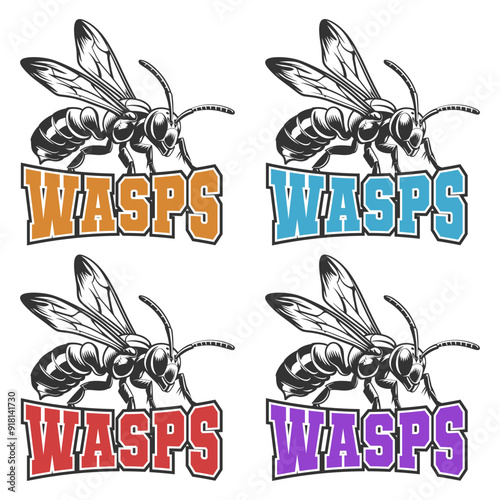 Wasps Illustration Clip Art Design Shape. Mascot Silhouette Icon Vector.