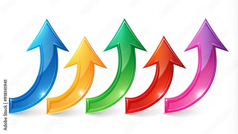 Set of modern curved arrow icons in various colors and directions, indicating growth, progress, and movement, perfect for business, marketing, and infographics designs. Set of modern curved arrow icons in various colors and directions, indicating growth, progress, and movement, perfect for business, marketing, and infographics designs.