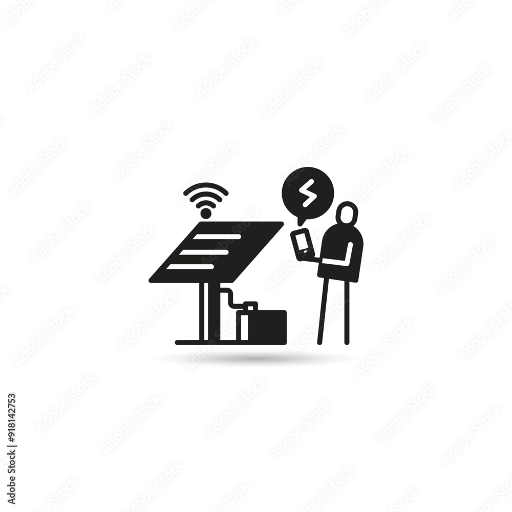 smart solar panel monitoring via smartphone icon vector illustration smart solar panel monitoring via smartphone icon vector illustration