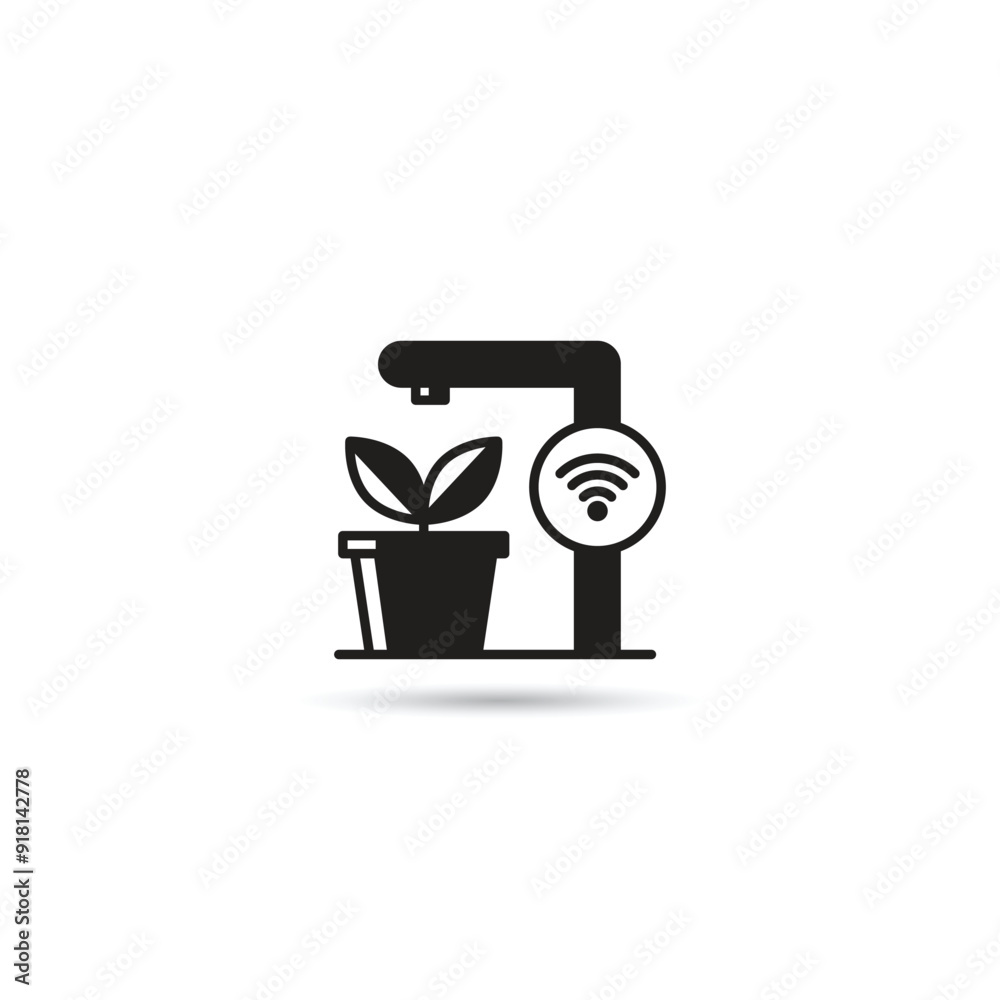 smart water tap and plant pot icon vector illustration smart water tap and plant pot icon vector illustration