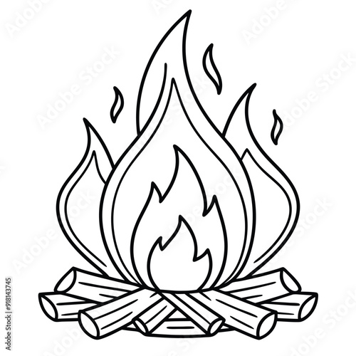 hand drawn campfire vector illustration, camping elements