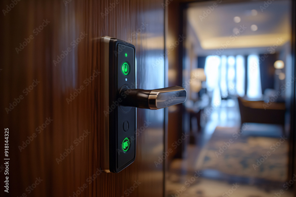 Modern Smart Door Lock with Handle and Green LED Lights. Modern Smart Door Lock with Handle and Green LED Lights.