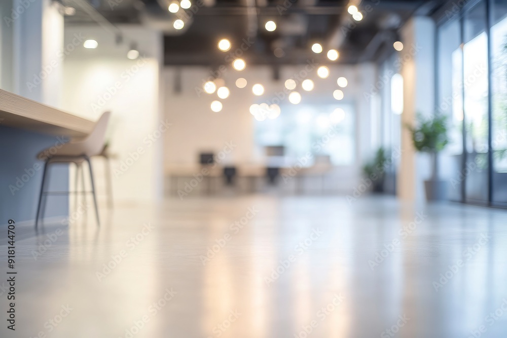 Blurred empty open space office. Abstract light bokeh at office interior background for design. with generative ai Blurred empty open space office. Abstract light bokeh at office interior background for design. with generative ai