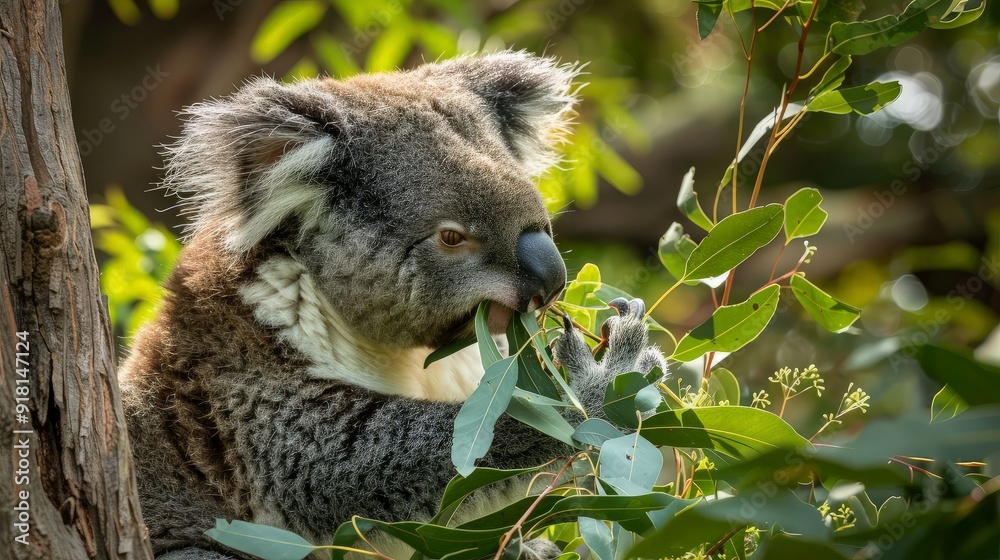 Koala Eating Eucalyptus Leaves in its Natural Habitat Koala Eating Eucalyptus Leaves in its Natural Habitat