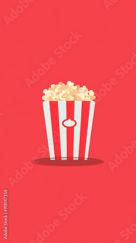 Simple and elegant illustration of a minimalist popcorn bucket set against a pastel background. Perfect for modern, clean design projects