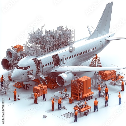 Skilled workers assembling and testing aerospace equipment, showcasing precision and quality in a detailed background.