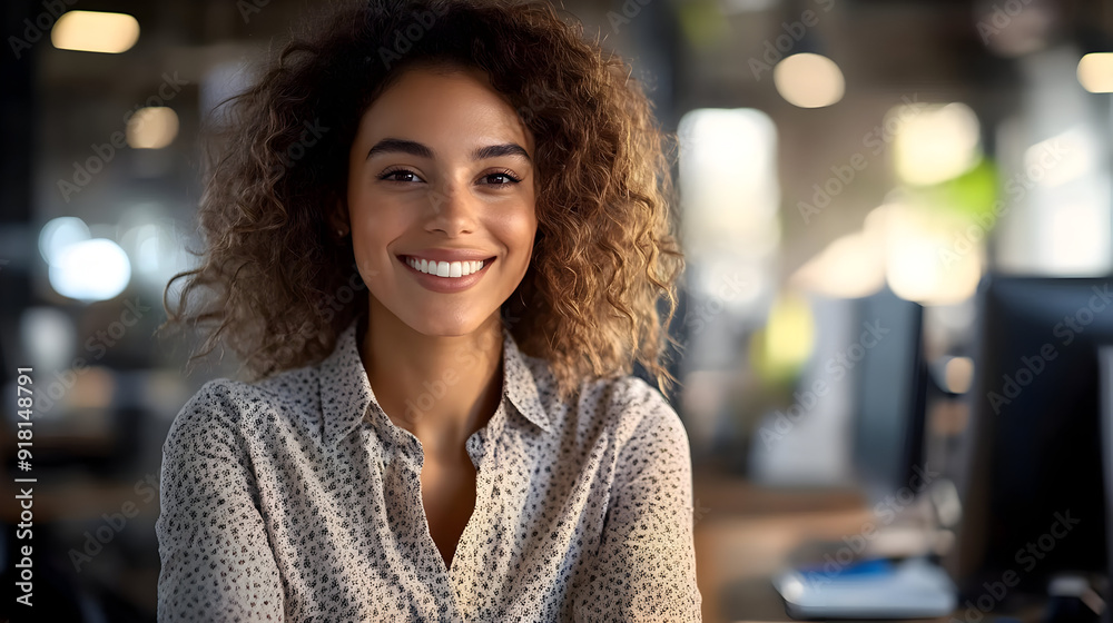 Smiling woman in office setting. Smiling woman in office setting.