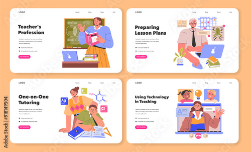 Teacher x27;s Profession. Flat Vector Illustration