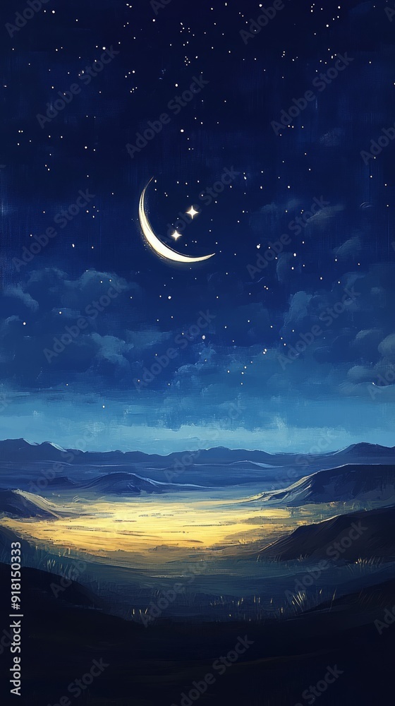 Crescent Moon and Star Desert Night Islam Religion Spiritual Symbol - Generative AI Crescent Moon and Star Desert Night Islam Religion Spiritual Symbol - Generative AI
