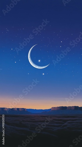 Crescent Moon and Star Desert Night Islam Religion Spiritual Symbol - Generative AI