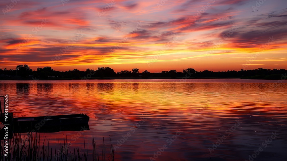 Obraz premium Sunset Over a Tranquil Lake