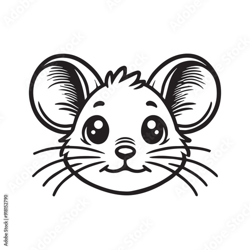 Mouse Face Clipart, House mouse Outline Logo, Small Rodent illustration in black and white
 photo