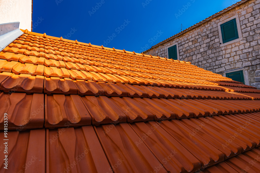Old town of Trpanj in Croatia, red tile roofs, narrow streets, Peljesac peninsula Old town of Trpanj in Croatia, red tile roofs, narrow streets, Peljesac peninsula