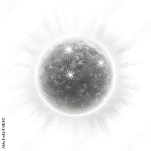 Bright White Sun on Black Background, Isolated Abstract Light Design for Cosmic and Celestial Concepts