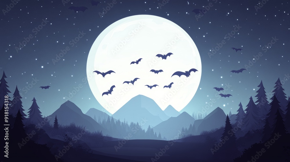 Naklejka premium Bats Fly Under the Full Moon