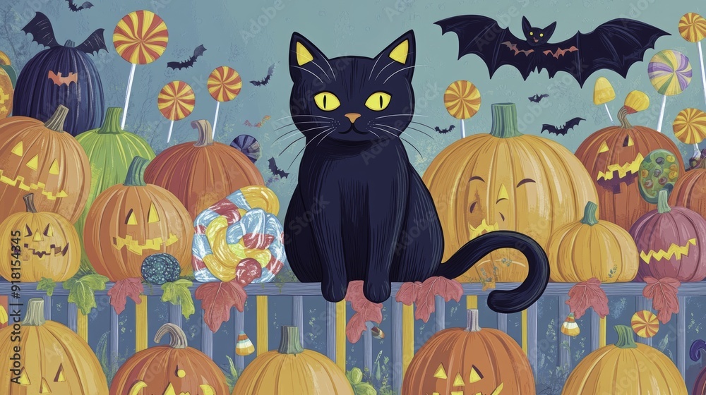 Black Cat and Pumpkins Black Cat and Pumpkins