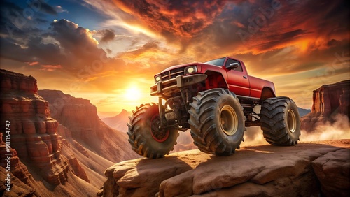 A Hulking Monster Truck Dominates the Rugged Landscape of Twilight Canyon  Generative AI