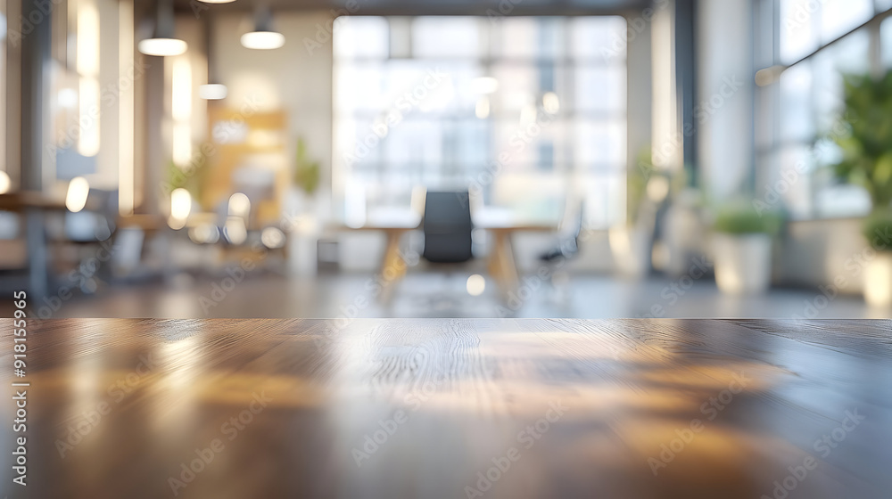 Wooden table with blurred office background. Wooden table with blurred office background.