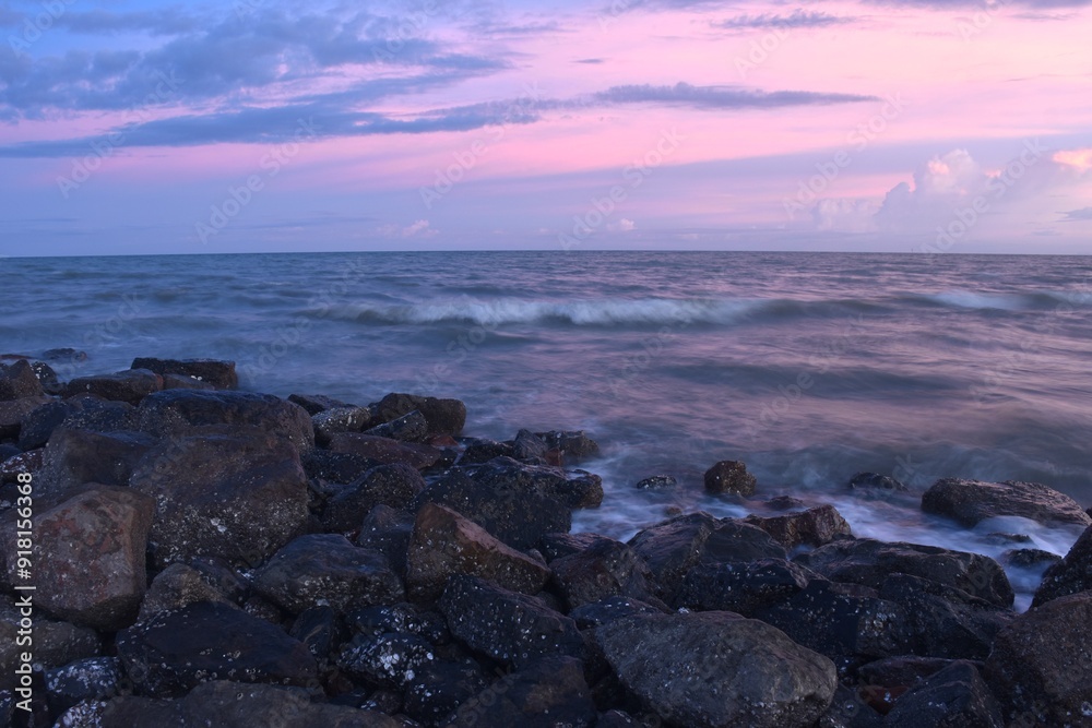 landscape of sea on sunset at tilted pole beach in Thailand landscape of sea on sunset at tilted pole beach in Thailand