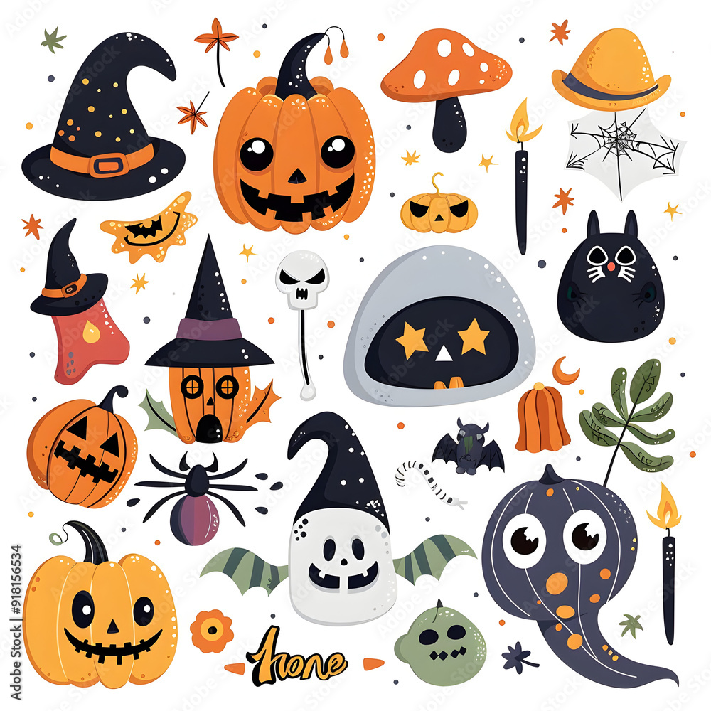 Naklejka premium Halloween pumpkin set with spooky faces perfect for Halloween party decoration and celebration