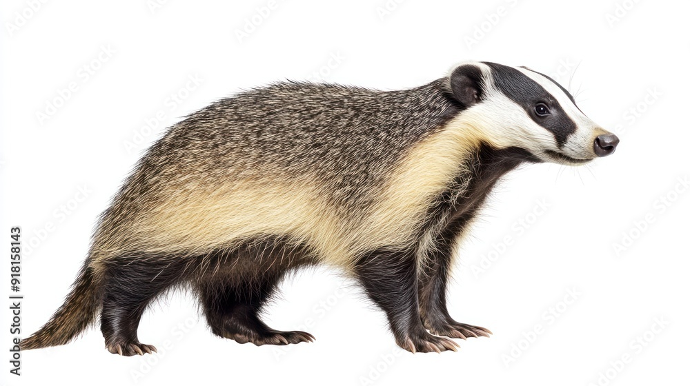 European Badger Standing on White Background European Badger Standing on White Background