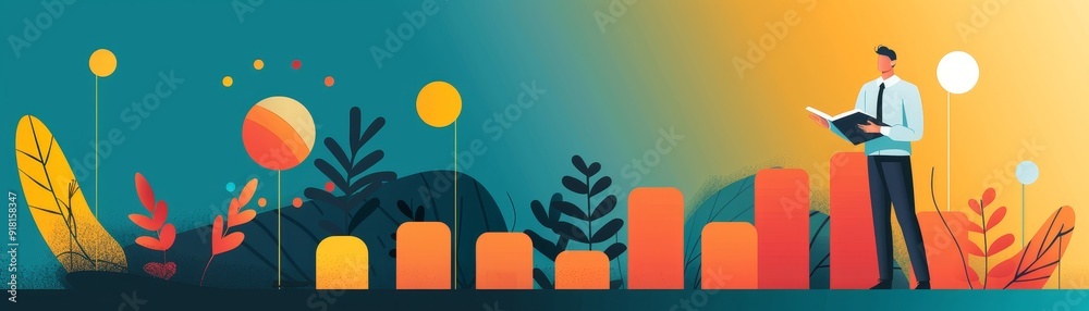 Obraz premium Businessman Reading a Book in a Modern, Abstract Setting